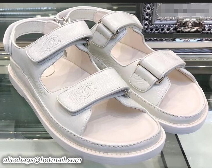 Sale Chanel Logo Magic Loop Sandals G34445 White