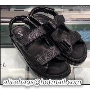 Best Price Chanel Stitching Logo Magic Loop Sandals G41719 Black