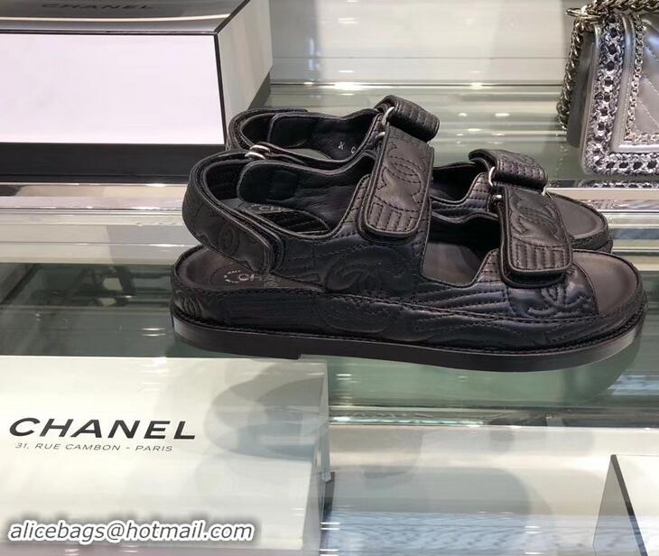 Best Price Chanel Stitching Logo Magic Loop Sandals G41719 Black