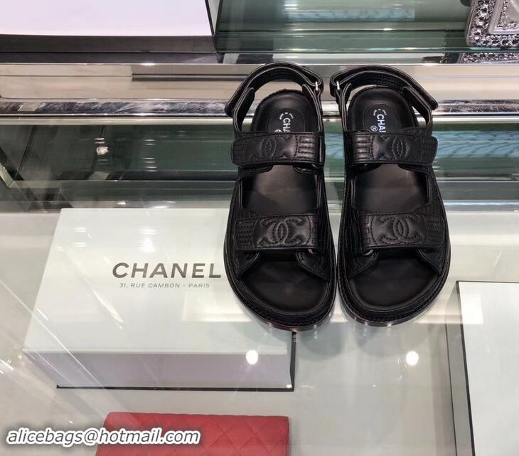 Best Price Chanel Stitching Logo Magic Loop Sandals G41719 Black