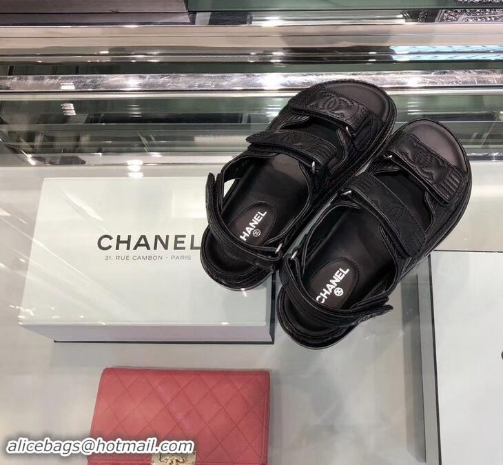 Best Price Chanel Stitching Logo Magic Loop Sandals G41719 Black