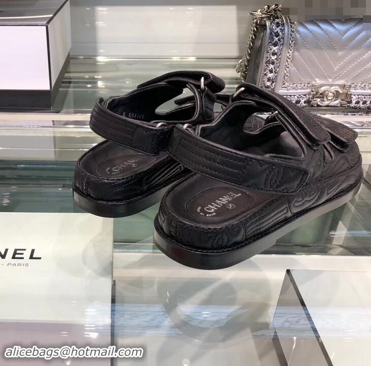 Best Price Chanel Stitching Logo Magic Loop Sandals G41719 Black