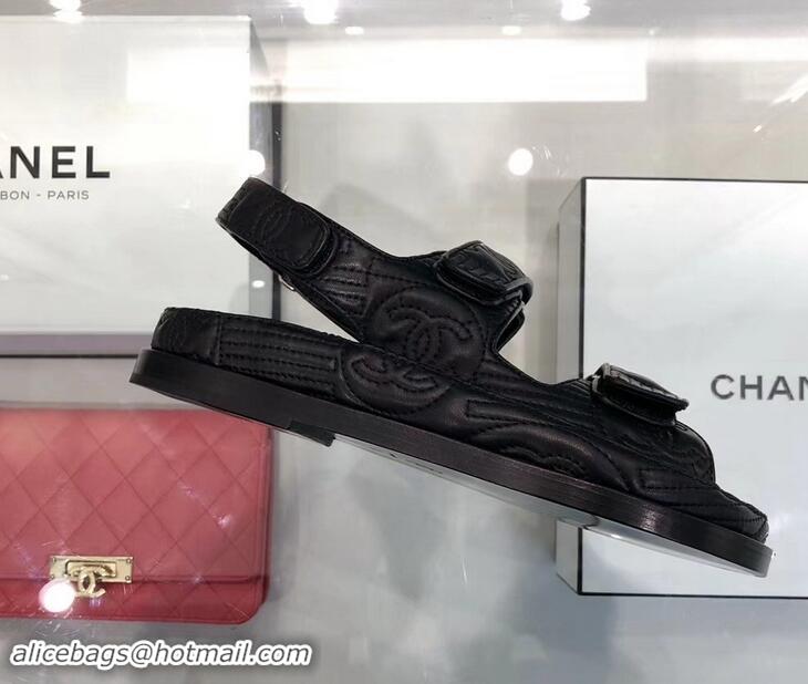 Best Price Chanel Stitching Logo Magic Loop Sandals G41719 Black