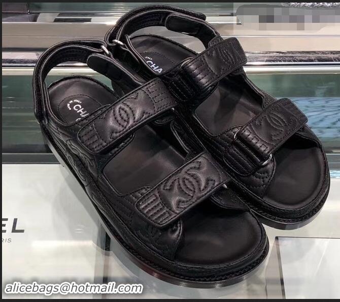 Best Price Chanel Stitching Logo Magic Loop Sandals G41719 Black