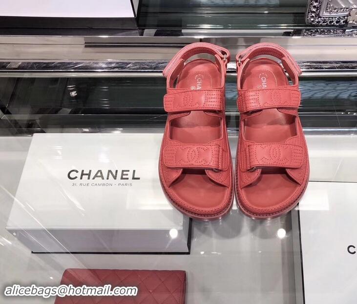 Cheapest Chanel Stitching Logo Magic Loop Sandals G41719 Red