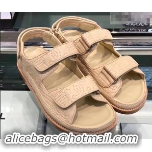 Best Cheap Chanel Stitching Logo Magic Loop Sandals G41719 Beige