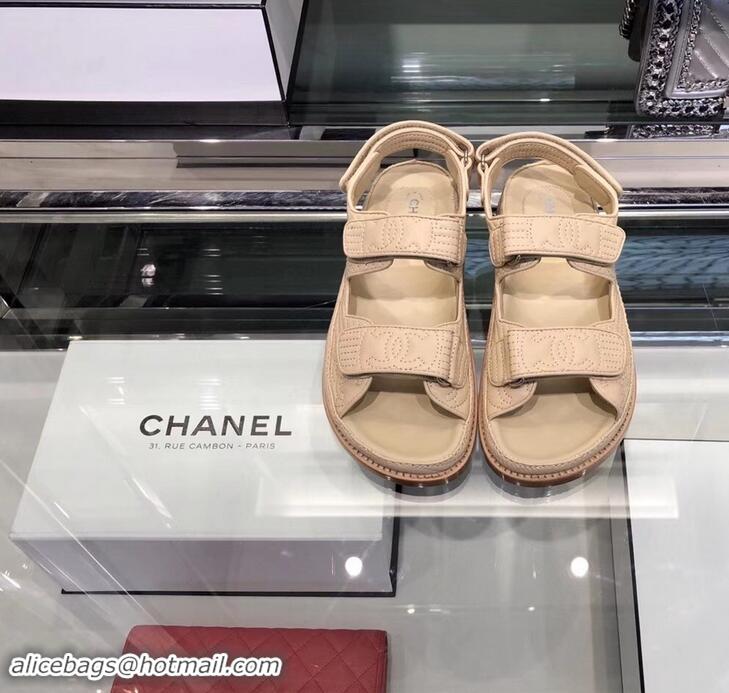 Best Cheap Chanel Stitching Logo Magic Loop Sandals G41719 Beige