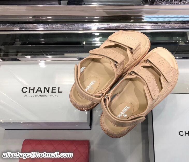 Best Cheap Chanel Stitching Logo Magic Loop Sandals G41719 Beige