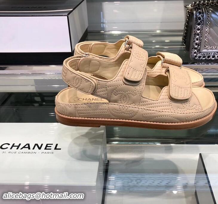 Best Cheap Chanel Stitching Logo Magic Loop Sandals G41719 Beige