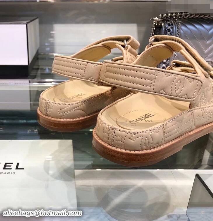 Best Cheap Chanel Stitching Logo Magic Loop Sandals G41719 Beige