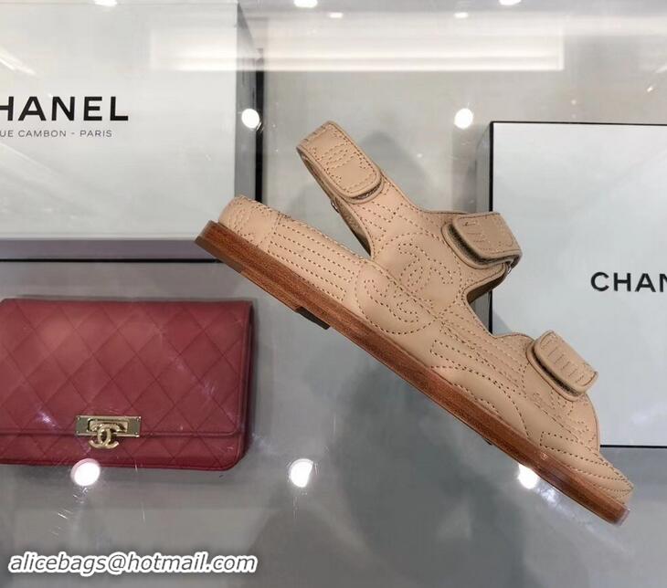 Best Cheap Chanel Stitching Logo Magic Loop Sandals G41719 Beige