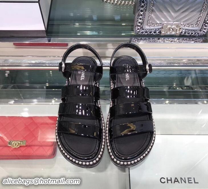 Low Cost Chanel Pearls Around Sandals G32359 Black 2019