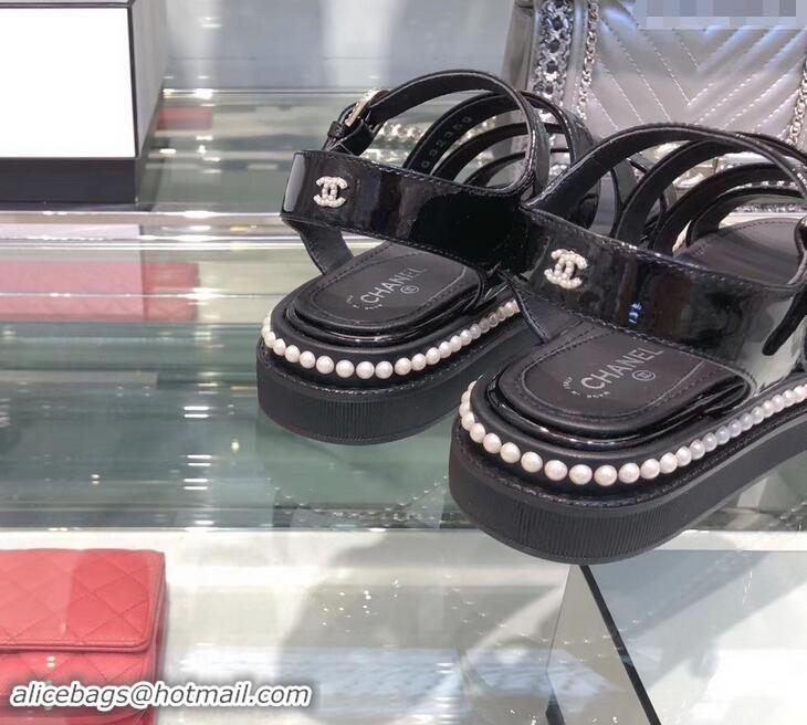 Low Cost Chanel Pearls Around Sandals G32359 Black 2019