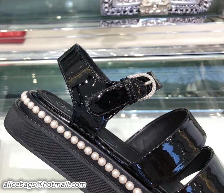 Low Cost Chanel Pearls Around Sandals G32359 Black 2019