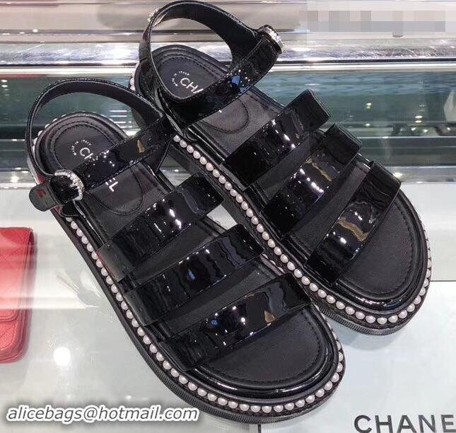 Low Cost Chanel Pearls Around Sandals G32359 Black 2019