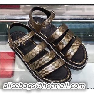 Low Price Chanel Pearls Around Sandals G32359 Striped Gold 2019