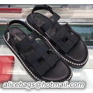 Discount Chanel Pearls Around Sandals G34505 Black 2019