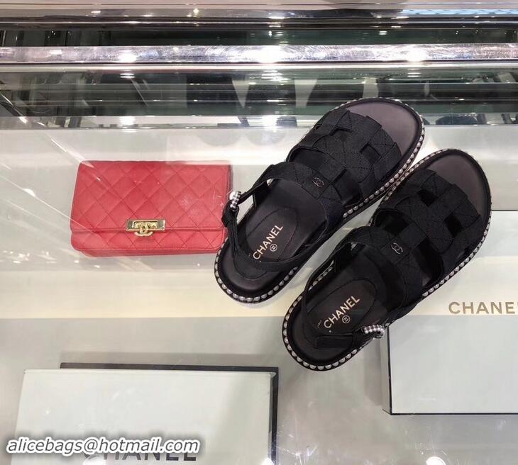 Discount Chanel Pearls Around Sandals G34505 Black 2019