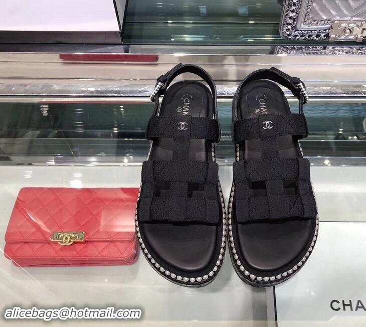 Discount Chanel Pearls Around Sandals G34505 Black 2019