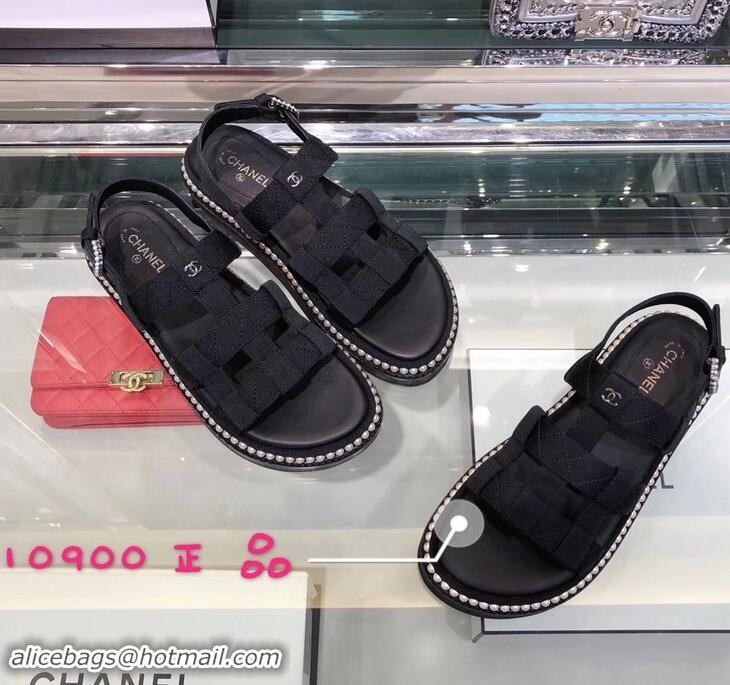 Discount Chanel Pearls Around Sandals G34505 Black 2019