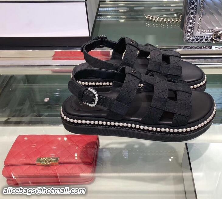 Discount Chanel Pearls Around Sandals G34505 Black 2019