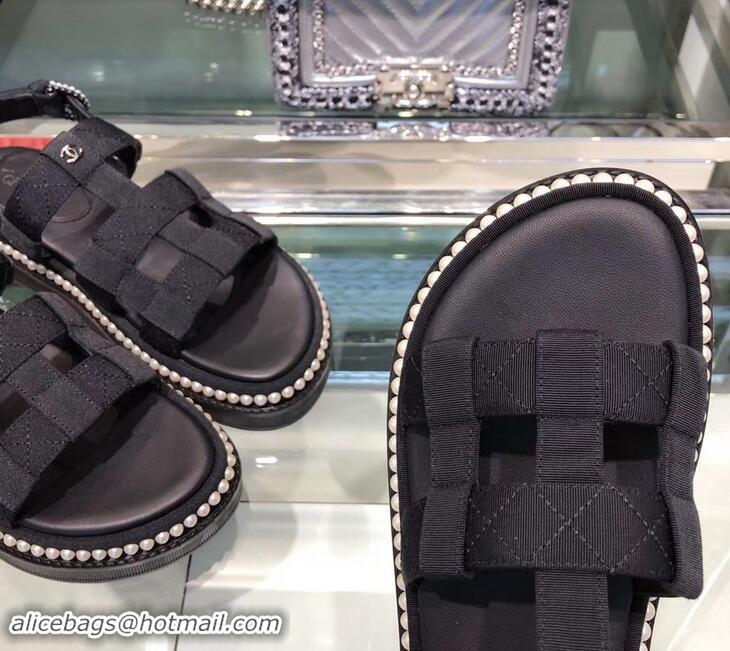 Discount Chanel Pearls Around Sandals G34505 Black 2019