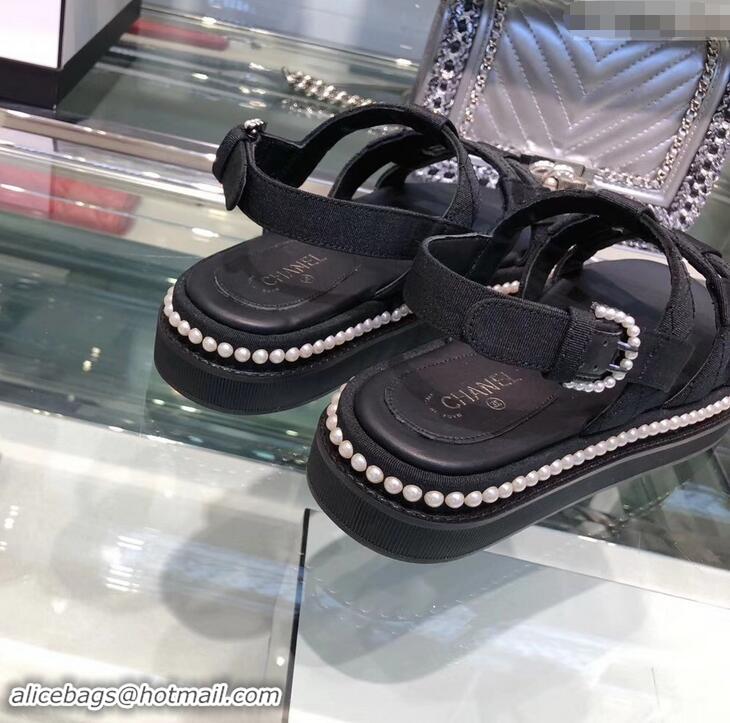 Discount Chanel Pearls Around Sandals G34505 Black 2019