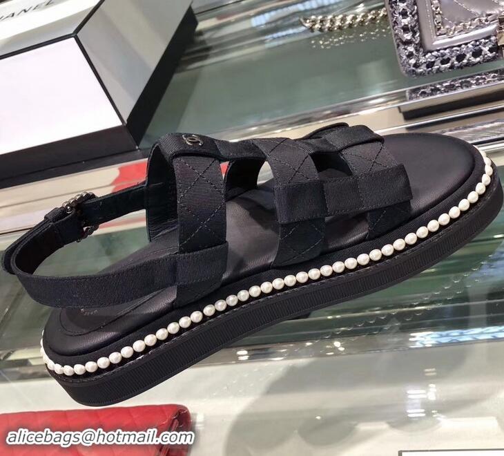 Discount Chanel Pearls Around Sandals G34505 Black 2019