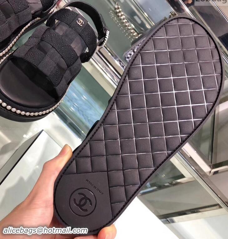 Discount Chanel Pearls Around Sandals G34505 Black 2019