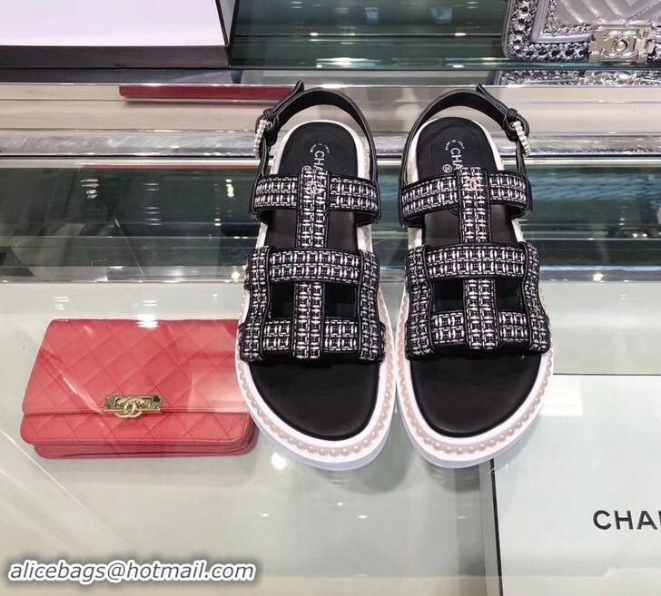 Inexpensive Chanel Pearls Around Sandals G34505 Tweed 2019