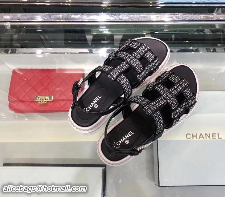 Inexpensive Chanel Pearls Around Sandals G34505 Tweed 2019