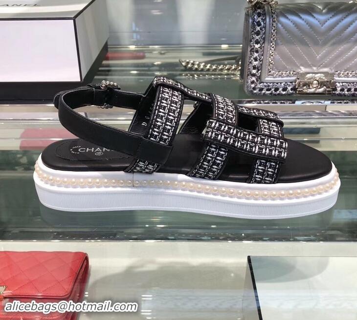 Inexpensive Chanel Pearls Around Sandals G34505 Tweed 2019