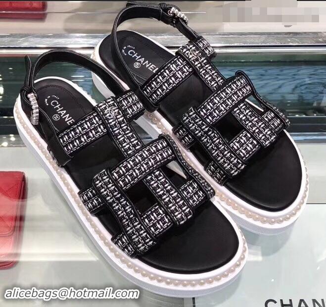 Inexpensive Chanel Pearls Around Sandals G34505 Tweed 2019