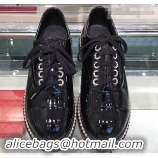 Buy Discount Chanel Pearls Around Lace-ups Shoes G41727 Black 2019