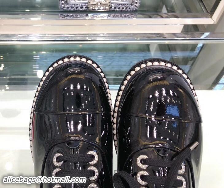 Buy Discount Chanel Pearls Around Lace-ups Shoes G41727 Black 2019