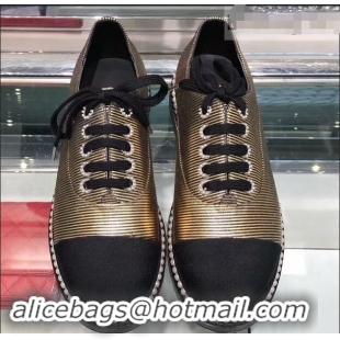 Top Quality Chanel Pearls Around Lace-ups Shoes Striped G41728 Gold 2019