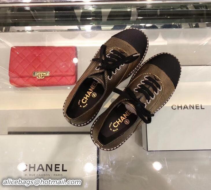 Top Quality Chanel Pearls Around Lace-ups Shoes Striped G41728 Gold 2019