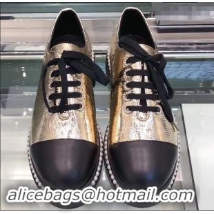 New Stylish Chanel Pearls Around Lace-ups Shoes Crinkled G41729 Silver 2019