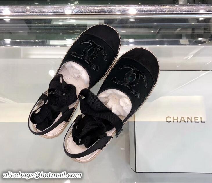 Fashion Wholesale Chanel Lace-ups Espadrilles G41730 Black 2019