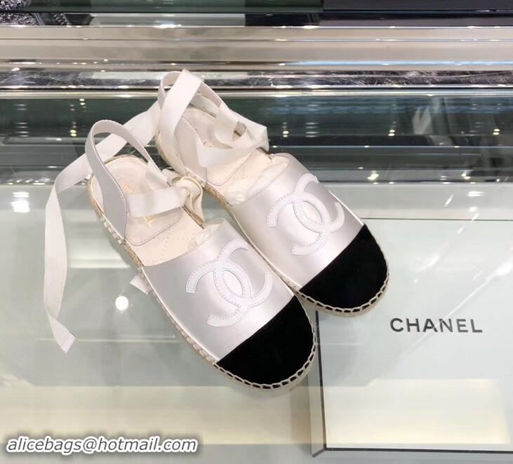 Imitation Chanel Lace-ups Espadrilles G41731 White/Black 2019