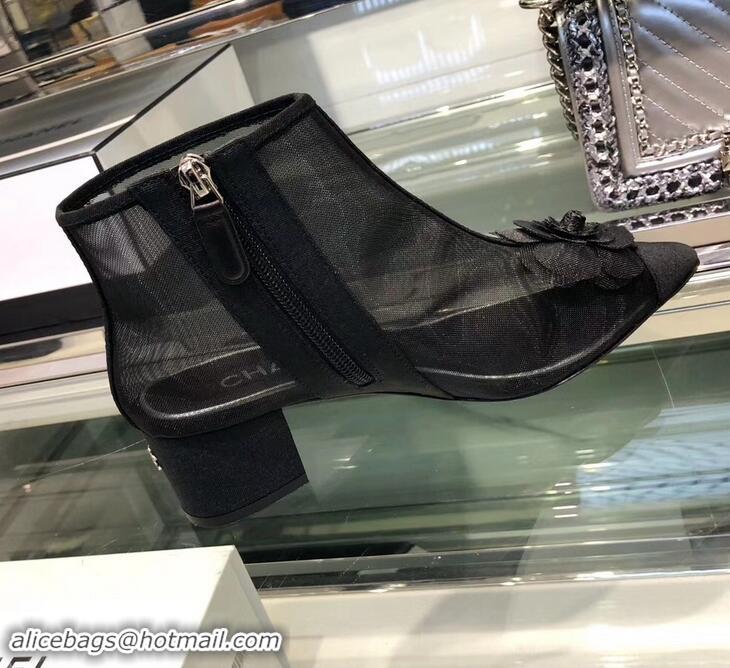 Luxury Classic Chanel Mesh and Grosgrain Short Boots G34544 Black 2019