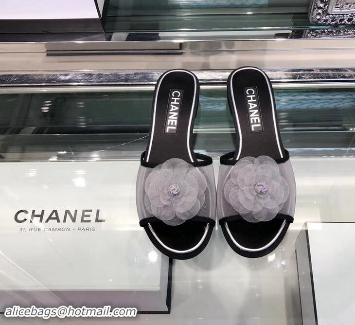 OUTLETS Chanel Mesh and Grosgrain Mules G34542 Gray ​2019