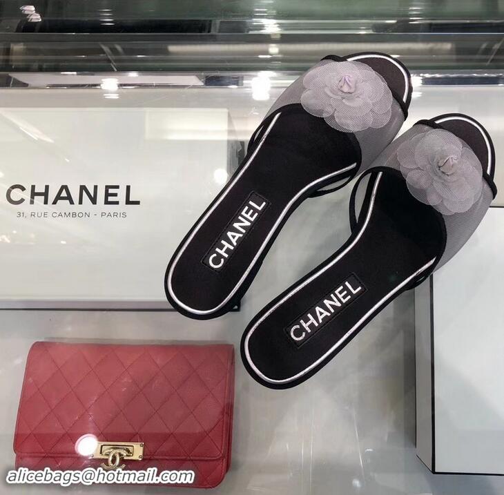 OUTLETS Chanel Mesh and Grosgrain Mules G34542 Gray ​2019