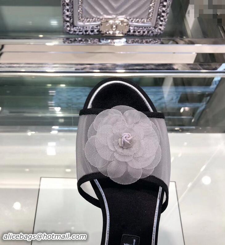 OUTLETS Chanel Mesh and Grosgrain Mules G34542 Gray ​2019