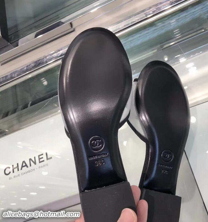 OUTLETS Chanel Mesh and Grosgrain Mules G34542 Gray ​2019