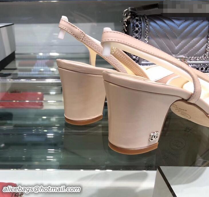 New Product Chanel Glazed Calfskin Heel 6.5cm Slingbacks G31318 Beige/Red 2019​