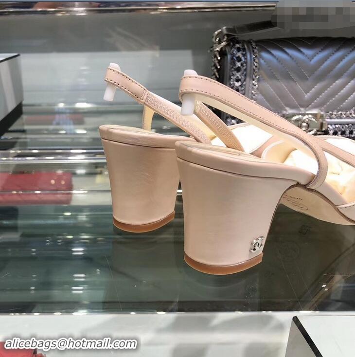 High Quality Chanel Glazed Calfskin Heel 6.5cm Slingbacks G31318 Beige/Yellow 2019