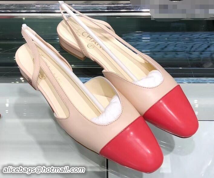 Wholesale Chanel Glazed Calfskin Flat Slingbacks G31319 Beige/Red 2019