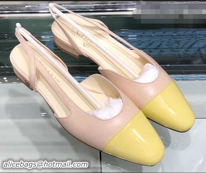 Discount Chanel Glazed Calfskin Flat Slingbacks G31319 Beige/Yellow 2019