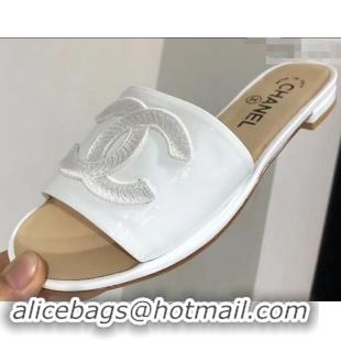 Imitation Chanel Stitching CC Logo Mules G41801 White ​2019